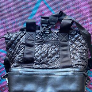 Caraa Quilted Black Duffel Bag Tote or backpack with charger